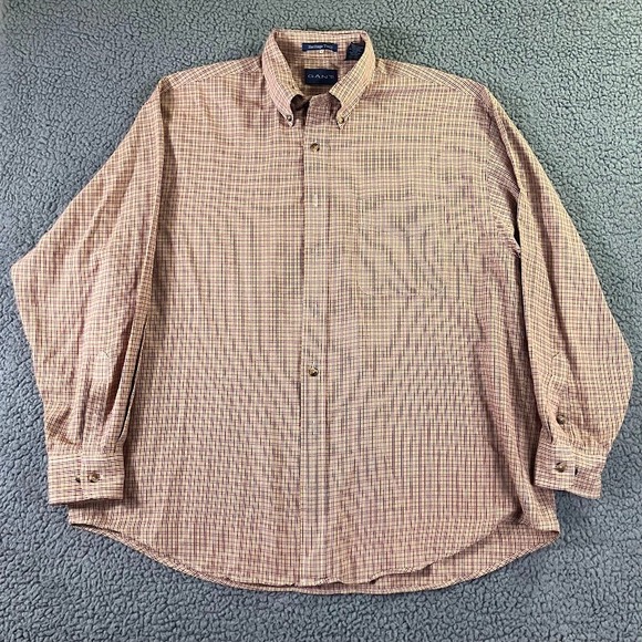 Gant Other - Gant Heritage Twill Mens XL Button Down Shirt Plaid Burgundy Gold Long‎ Sleeve